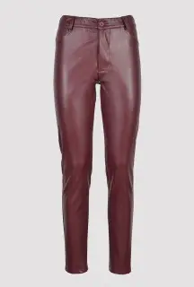 Bordeaux Skinny Fit Stretch Faux Leather Trousers front view
