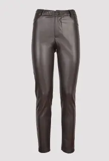 Dark Brown Skinny Fit Stretch Faux Leather Trousers front view