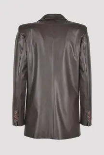 Dark Brown Oversized Faux Leather Blazer back view