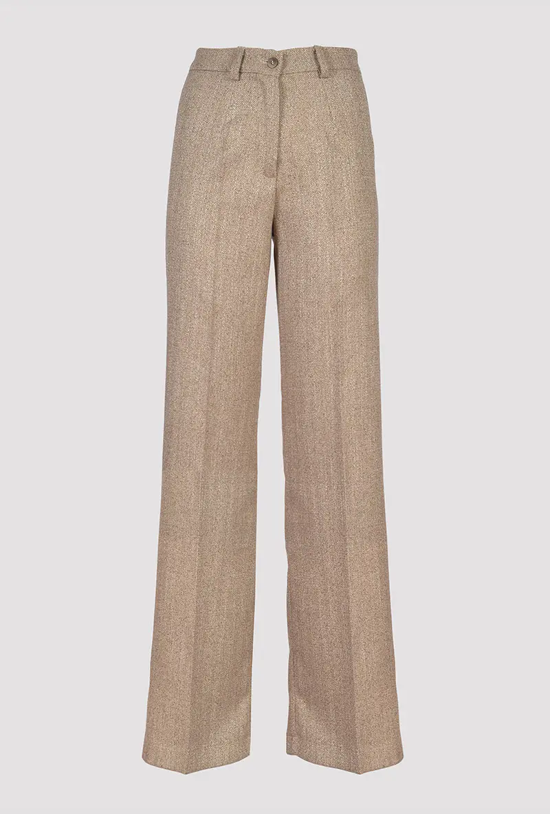 Pantalone a Palazzo Spigato Beige vista frontale