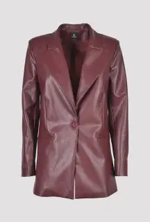 Bordeaux Oversized Faux Leather Blazer front view