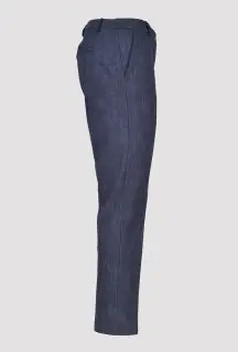 Blue cigarette trousers side view