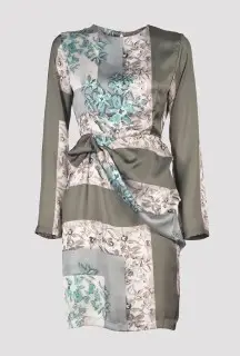 Printed Satin Short Dress front view